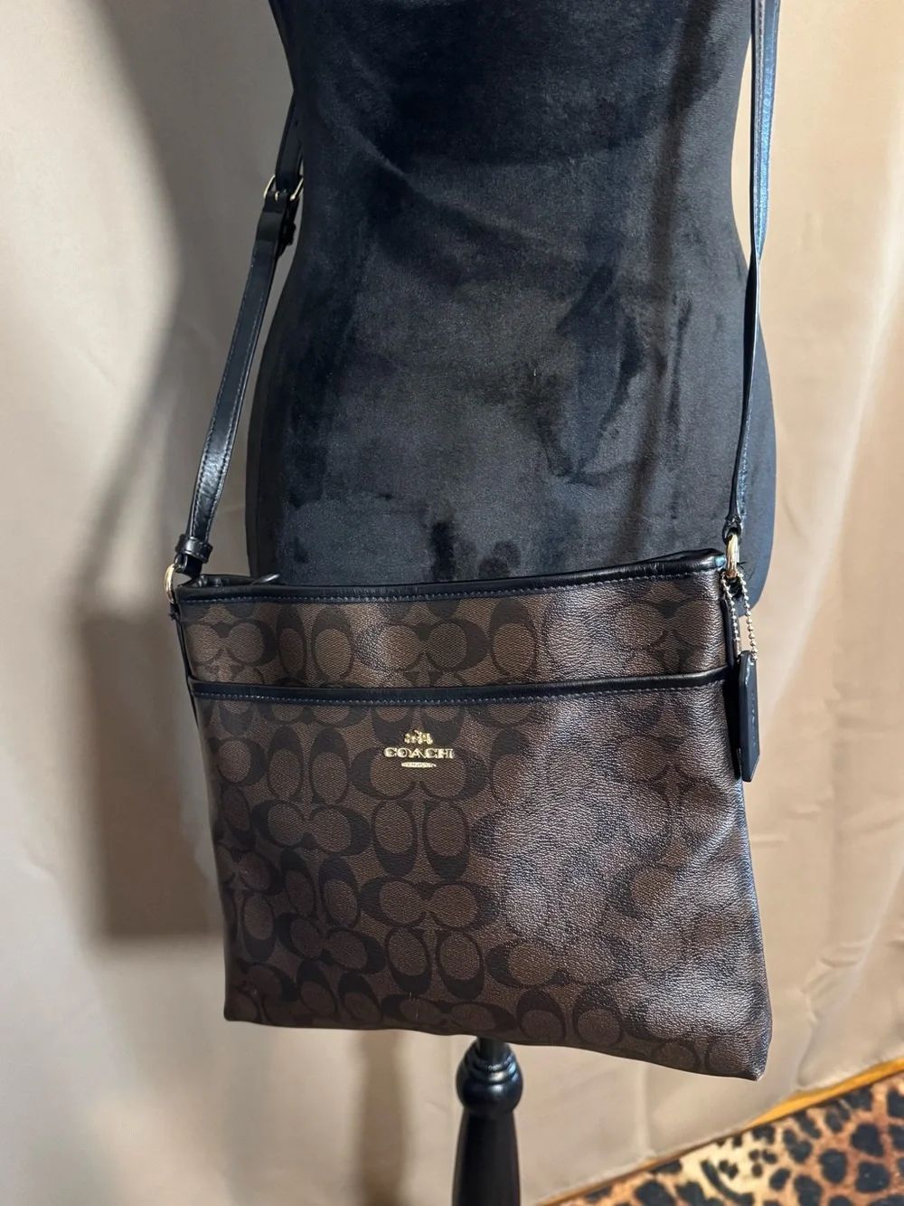Coach Dark Brown Signature Crossbody Shoulder Bag